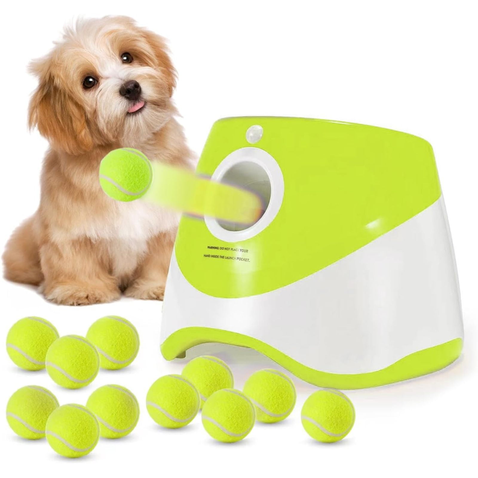 SQDWYGUO Automatic Dog Ball Thrower Launcher with 12 PCS Tennis Balls,Thrower Distance 10-30ft, Interactive Dog Fetch Machine Toy for Small Dogs,New Green
