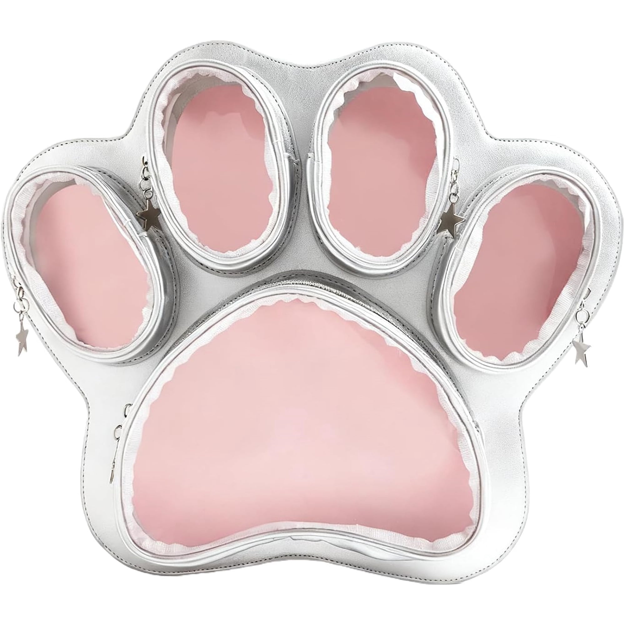 SQDWYGUO Cat Paw Ita Bag Kawaii Cute Backpack Ita Display Backpack with Clear Pocket Pretty Aesthetic Crossbody Shoulder Bag,Silver pink