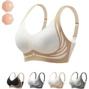 SQDWYGUO Eversocute Bra,Dawncog Bra Super Gather Bra Wireless Push-Up Bra,Lifting Anti-Sagging Wireless Push-Up Bra,XXL,Beige