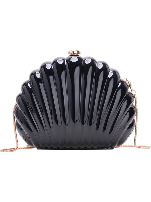 Glitter Seashell Evening Clutch Purse Mini Chain Shoulder Bag Acrylic Shell Pearl Crossbody Bag,A-black,Crossbody