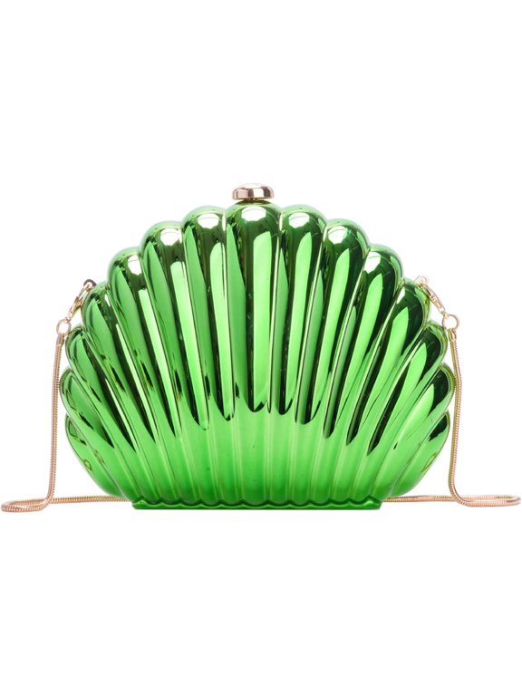 Glitter Seashell Evening Clutch Purse Mini Chain Shoulder Bag Acrylic Shell Pearl Crossbody Bag,A-green,Crossbody