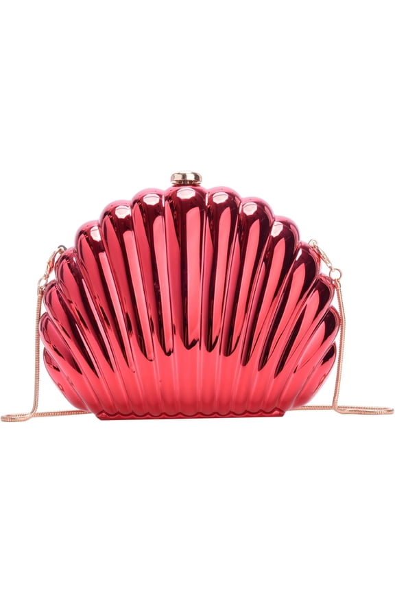 Glitter Seashell Evening Clutch Purse Mini Chain Shoulder Bag Acrylic Shell Pearl Crossbody Bag,A-red,Crossbody