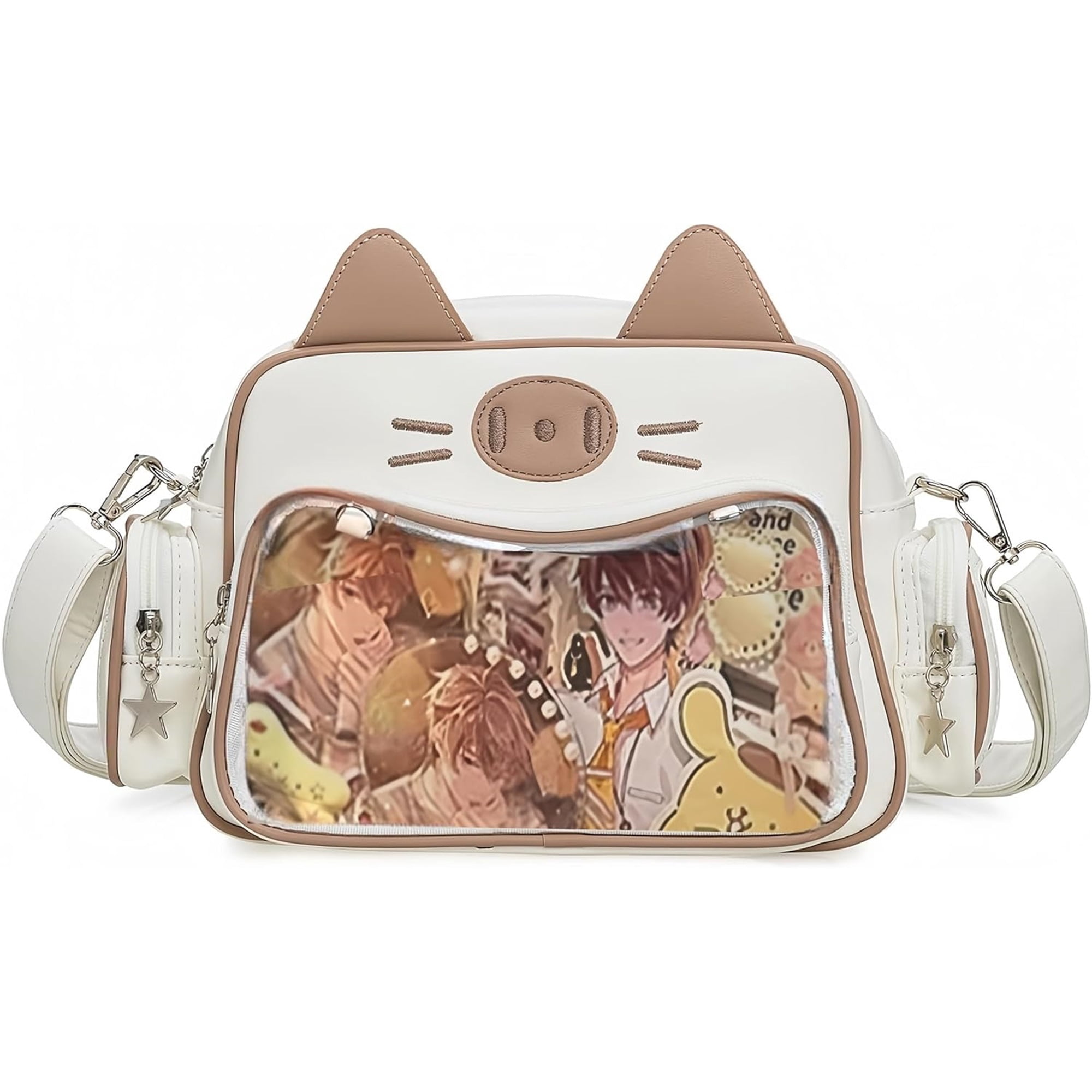 SQDWYGUO Kawaii Ita Bag Backpack with Insert Cute Cat Crossbody Shoulder Bag Big Capacity Japanese Pin Display Bag,White,outdoor