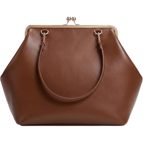 SQDWYGUO Kiss Lock Frame Handbag, PU Leather Shoulder Tote Bag Messenger Hobo Clutch Purse for Women Formal Work Leisure,Pure Brown,1