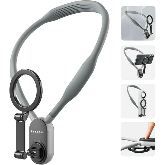 SQDWYGUO Magnetic Neck Mount for Phones, Neck Cell Phone Holder POV/Vlog Selfie Mount Hand Free Phone Neck Holder Chest Stand Strap Video Recording for iPhone 15 14 13 12 Seires Android Phones,gray