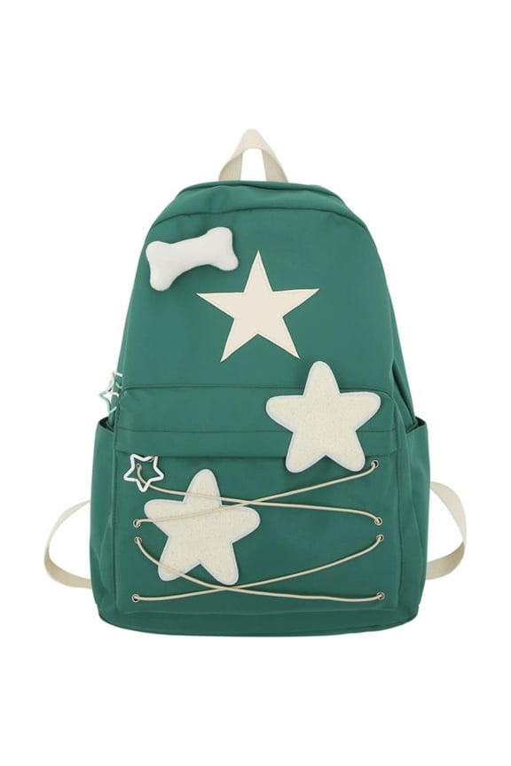 Preppy Backpack Cute Stars Pattern Korean Style Backpack Aesthetic College Backpack for Work Travel,Green