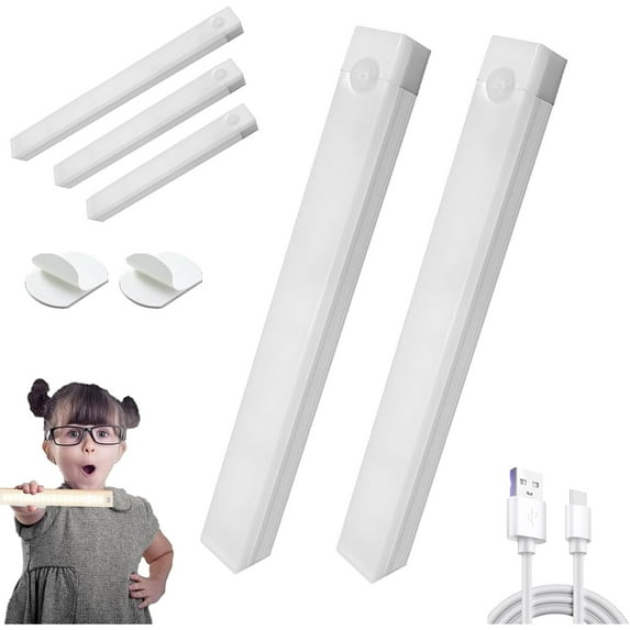 SQDWYGUO Punch-free Smart Sensor Magnetic Rechargeable LED Lights, 8Pack Motion Sensor Light Indoor, Stick on Lights, Wireless Closet Lights for Kitchen, Stairs, Wardrobe,2Pack-Warm,30cm