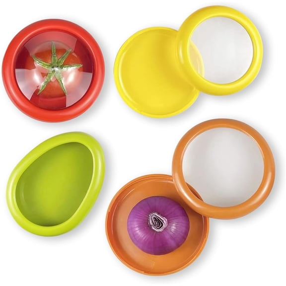 SQDWYGUO Set of 4 Fresh Food Containers, Fresh Pod, Reusable Silicone Storage Pods for Avocado, Onions, Tomatoes, Garlic – Anti-Oxidation for Fridge, Send Goods from Local Warehouse