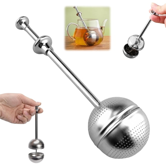 SQDWYGUO Stainless Steel Loose Leaf Tea Steeper, 2025 New Tea Strainers Tea Diffusers Ball Fine Mesh Tea Ball Tea Accessories, Tea and Sugar Shaker Duster with Handle Tea Filters,1PC,6.69" x 1.85"