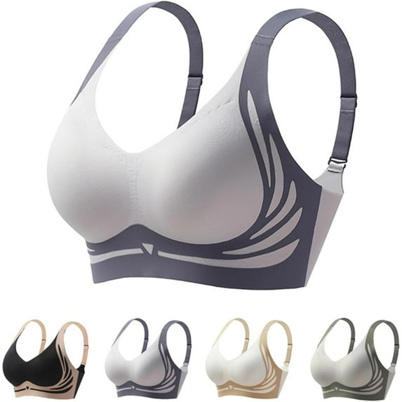 SQDWYGUO Super Gather Bra Wireless Push-up Bra, Lifting Anti-Sagging Wireless Push-up Bra,2XL,Blue