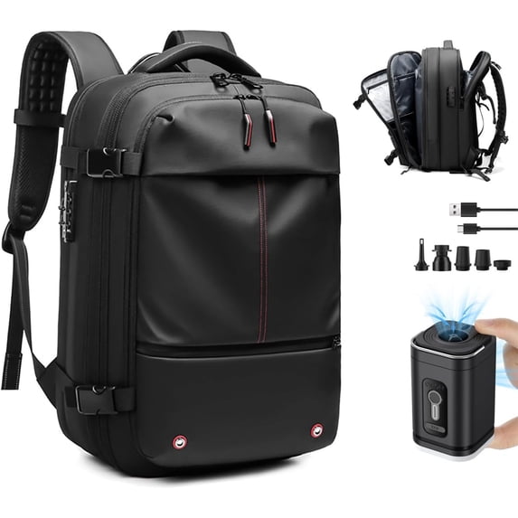 SQDWYGUO Vacpack Backpack, Airback Backpack with Pump, 60L Expandable Backpack with Vacuum Compression, Waterproof and Anti-Theft Air Vacuum Backpack for Travel,Black