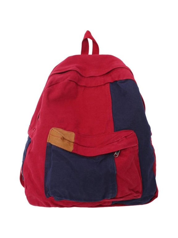 Vintage Canvas Backpack for Women Men Grunge Hippie Boho Patchwork Backpack College Book Bag Travel Casual Daypack,Red