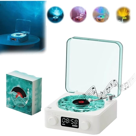 SQDWYGUO Waves Vinyl Player, Waves Vinyl Bluetooth Speaker With Adjustable Light, Portable Four Mode Wireless Retro Vinyl Recording Player, Suitable For Bedrooms, Offices, Parties,white,1pcs