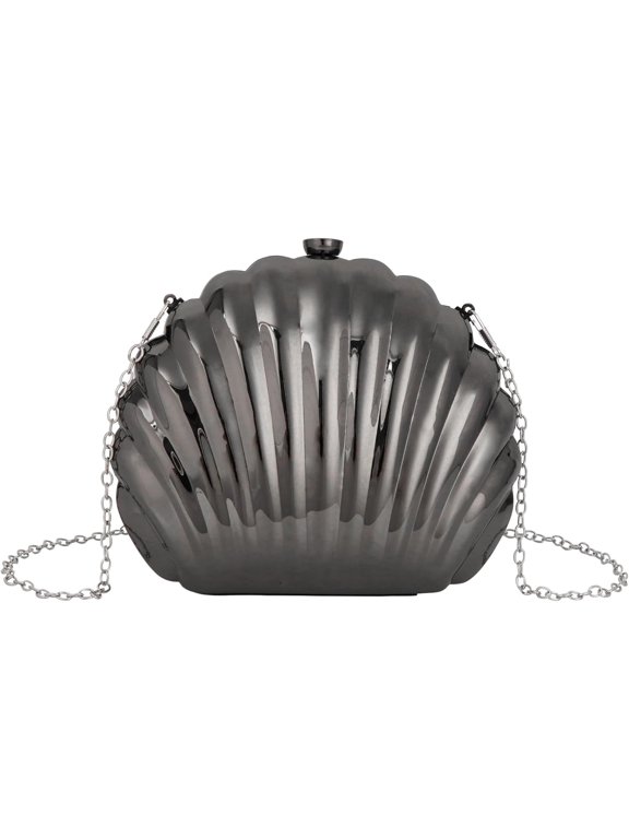 Women Evening Bag Acrylic Clutch Purse Shell Shape Shoulder Cross-body Chain Box Bag,08281 Black,1