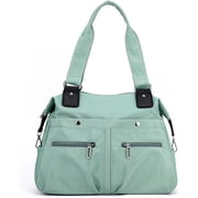 SQDWYGUO Women's Tote Bag Multi Pocket Water resistant Nylon Handbag Purse Casual Travel Shoulder Bag Hobo Bag,Light Green