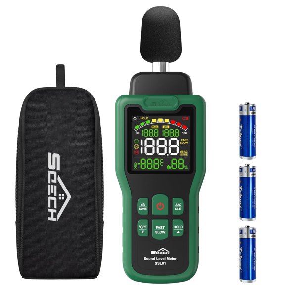 SQECH Decibel Meter, 30-130dB Sound Level Meter, Noise Decibel Reader | SPL Meter with Temperature&Humidity, dB/SONE, A/C Weighted, Fast/Slow, MAX/MIN, for Home, Industrial, Environmental Noise