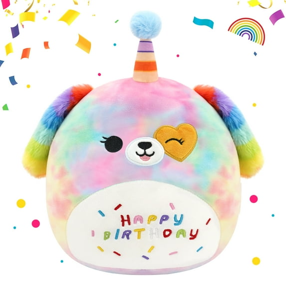 SQEQE Colorful Birthday Dog Plush 10" Rainbow Dog Gift for Boys Girls Kids