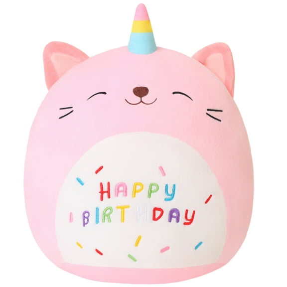 SQEQE Pink Birthday Caticorn 10" Cat Plush Pillow, Great Gift for Kids