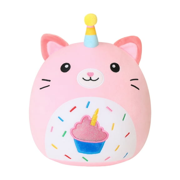 SQEQE Unicorn Pink Cat Plush with Cake, Birthday Plush 10'' Gifts for Girls Kids