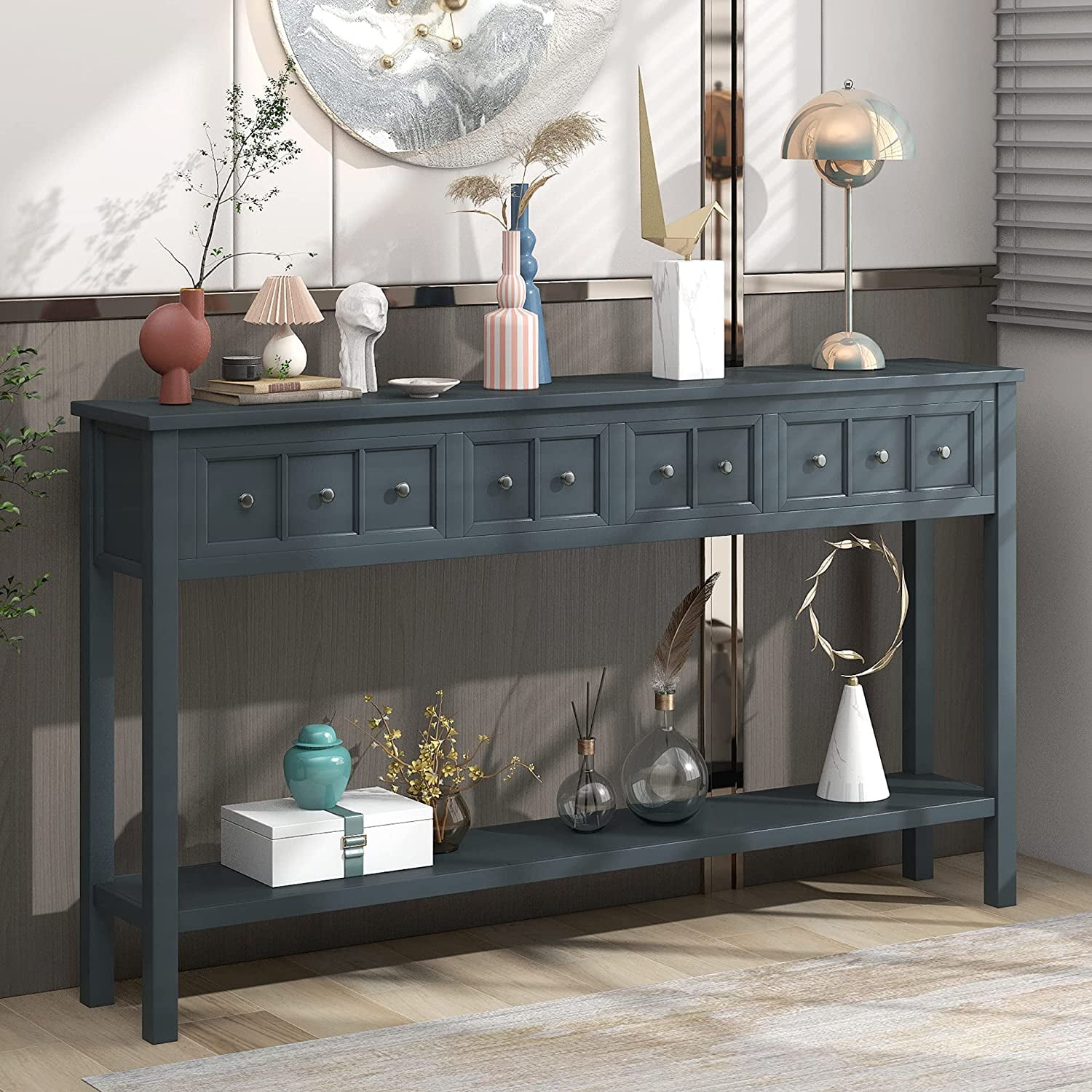 SQERDC Farmhouse Long Entryway 2 Tier Console with Narrow Sofa with ...