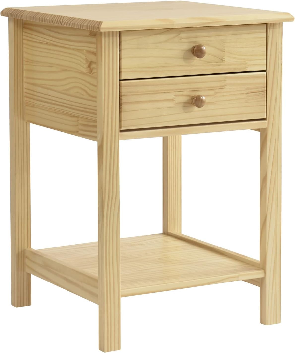 Minimalist Natural Pine Wood 2-Drawer Compact Nightstand