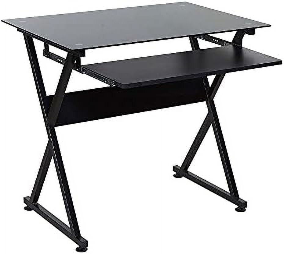 Sleek Black MDF and Steel Computer Desk with Frosted Glass Top