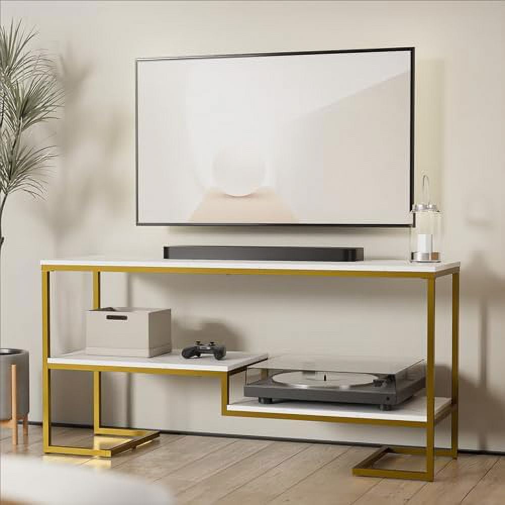 SQHJV TV Stand for 60 Inch TV Modern Gold TV Console with Open Shelves
