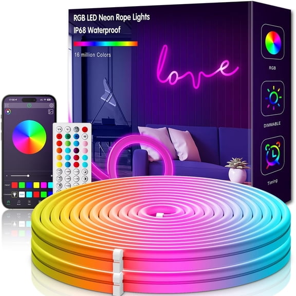 SQHQ 32.8ft Rope Lights, 10m Led Strip Lights Remote APP Control,IP67 Outdoor Neon Lights Music Sync Led Rope Lights DIY Mode Neon Flex Strip Lights for Bedroom Indoors Outdoors Decor