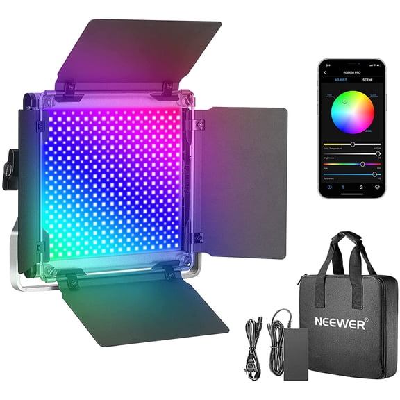 SQHQ 660 PRO RGB Led Video Light with APP Control/Barn Door/U Bracket, 360 Full Color, CRI 97+, 50W Panel Studio Light for Gaming Live Streaming YouTube Webex Recording Filming Photography