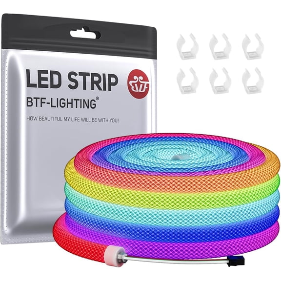SQHQ 9.8FT WS2811 WS2812B IC RGB DC5V 360 Degree Round Reticulate Pattern Chasing Color Neon LED Strip Flexible Nylon Silicone IP67 Waterproof Dream Color Rope Light(No Adapter or Controller)