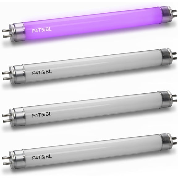 SQHQ F4T5/BL Linear Fluorescent Tube 6-Inch (4-Pack) T5 4W Straight Black Light Linear Bulbs, High Output Glow Effect Party Bulb, G5 Base