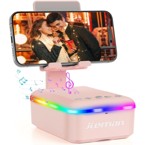 SQHQ Gifts for Men Women,Cell Phone Stand with Bluetooth Speaker and LED Light,Cool Tech Gadgets,Unique Birthday Gifts for Men Husband Mom Dad-Pink