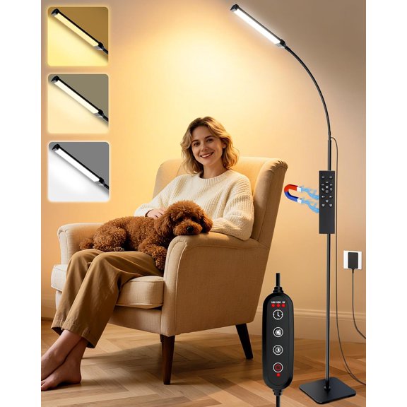 SQHQ Light Therapy Lamp, 10000Lux UV-Free Sunlight Therapy Happy Lamp, Full Spectrum Light Therapy Floor Lamp with Adjustable Height & Brightness, 3 Color Temps, Therapy Lamp with Remote Control