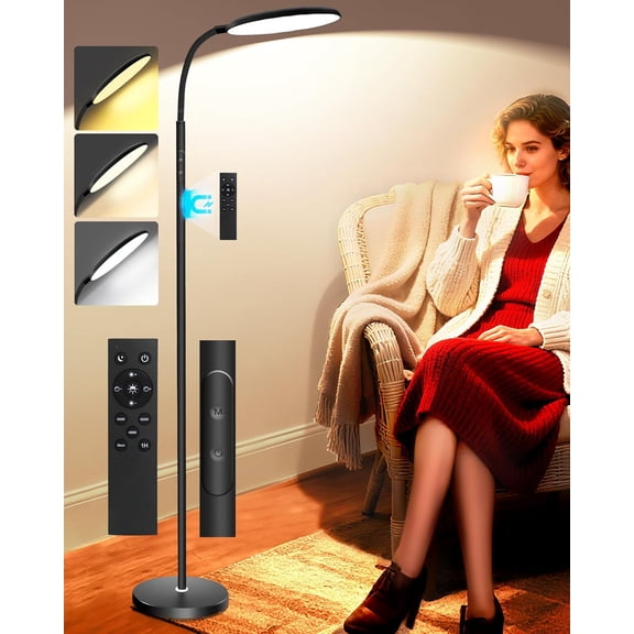 SQHQ Light Therapy Lamp, 11000 Lux UV-Free Happy Therapy Lamp with Touch & Remote Control, Full Spectrum Sunlight Lamp with 10 Brightness & 3 Color Temperatures, Light Therapy Floor Lamp with Timer