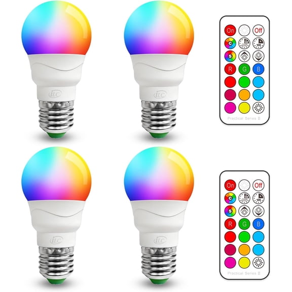 SQHQ RGB LED Color Changing Light Bulb, 40W Equivalent, 450LM, 2700K Warm White 5W E26 Screw Base RGBW, Flood Light Bulb- 12 Color Choices - Timing Infrared Remote Control (4 Pack)