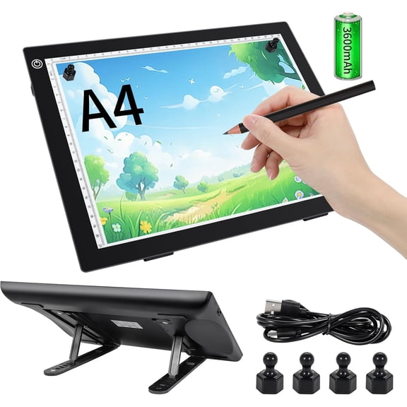 SQHQ Rechargeable A4 Tracing Drawing Board,Copy Light Pad with Adjustable Foldable Stand,3 Level Brightness LED Tracing Light Box for Artist,Drawing,Sketching,Diamond Painting