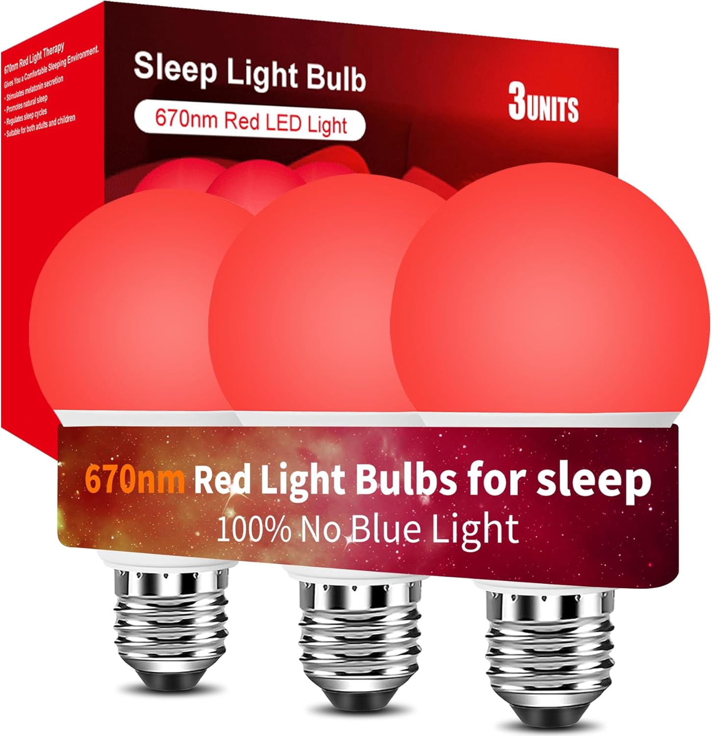 SQHQ Red Light Bulbs for Sleep 9W E26,Red Night Light, 670nm LED Light Bulb for Melatonin, A19 60W Equivalent Dim Light Bulbs for Bedroom,Baby Nursery,Natural Sleep