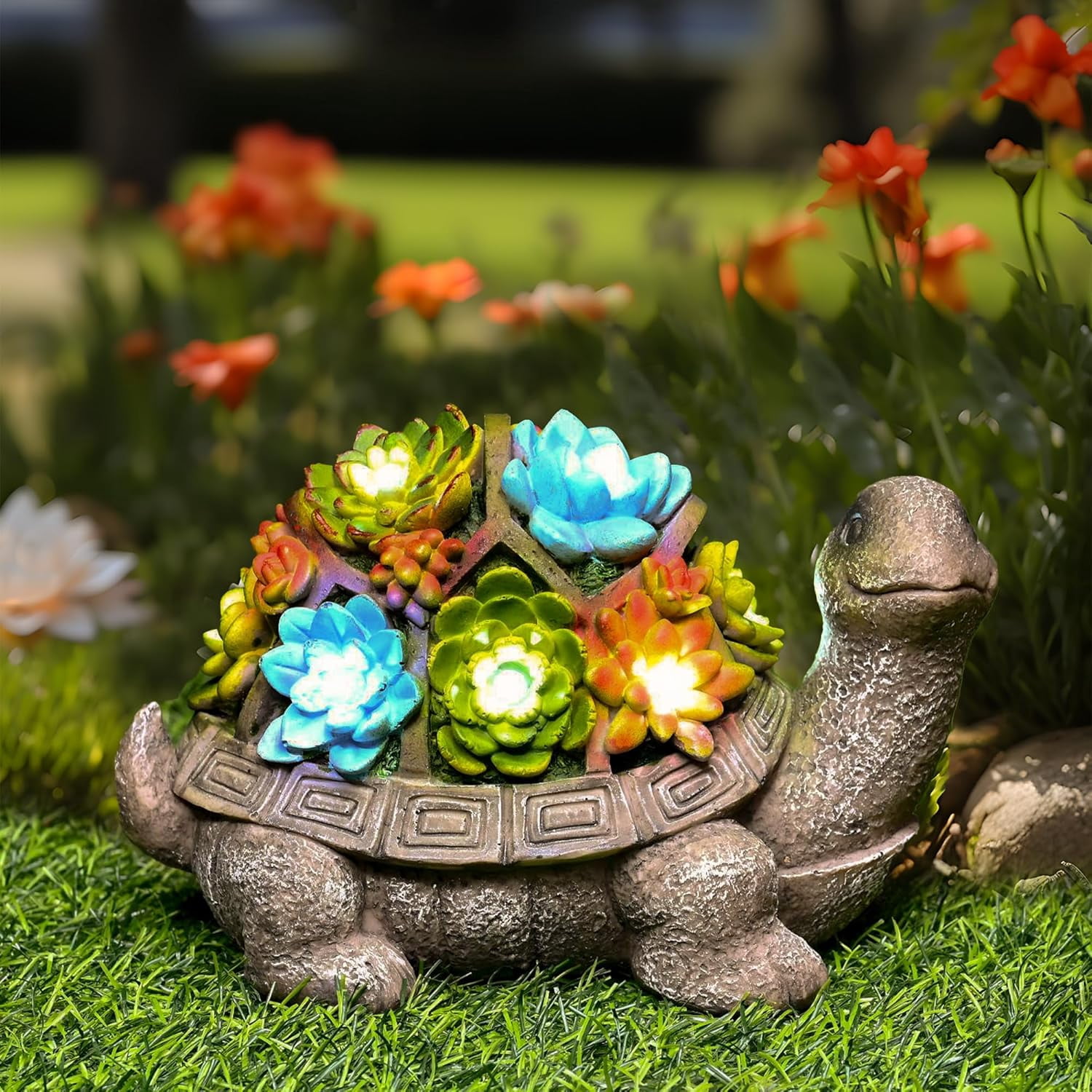 SQHQ Solar Garden Statues Turtle Figurine Lights for Outside, Yard Decorations Outdoor, Garden Decor Unique Birthday Housewarming Gifts for Mom, Women for Mothers Day