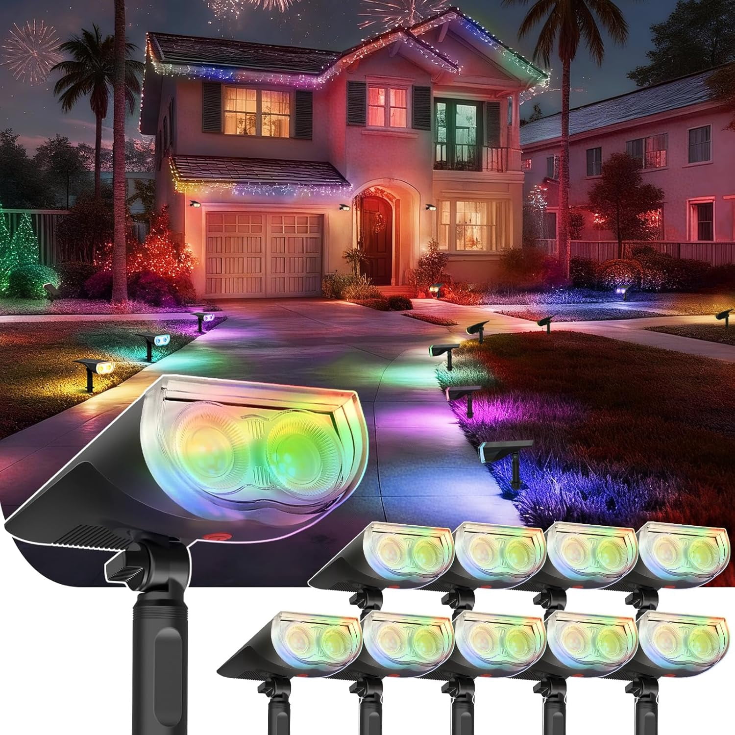 SQHQ Solar Lights Outdoor StarRayS, Color Changing Solar Spot Lights ...