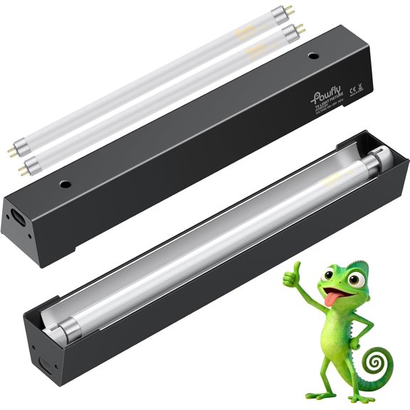 SQHQ T5 Reptile Light Combo Kit with 2 UVB Tubes, 10.0 UVB Light Fixture with Terrarium Hood and 8W Light Tubes for Bearded Dragon, Desert & Tropical Terrariums