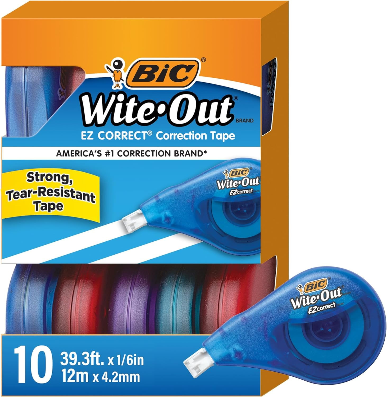 SQHQ Wite-Out EZ Correct Tear-Resistant Correction Tape with 39.3 ft of Tape, 10-Count Pack in White