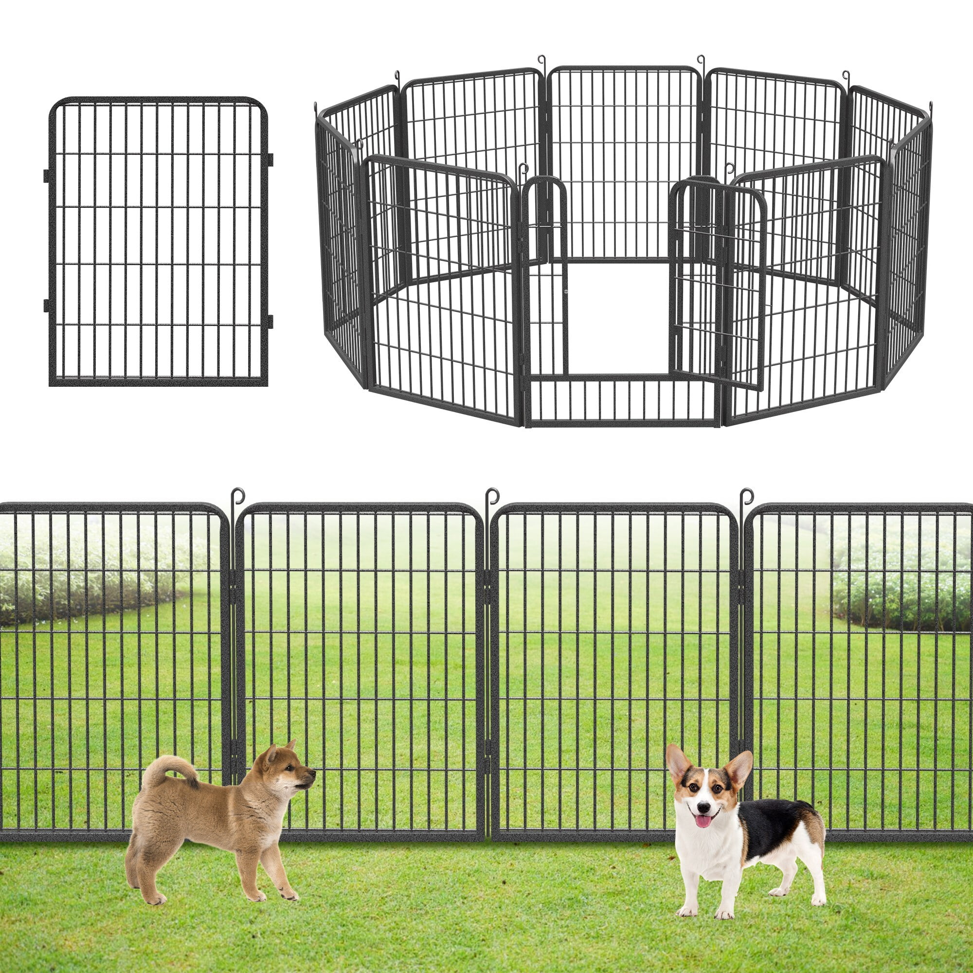 SQIREP 10 Panels Garden Fence, 22ft (L) X 32in (H) No Dig Fence Panels with Gate, Rustproof Metal Stakes Decorative Garden Fence, Ground Defense Border Fence for Outdoor, Yard, Patio