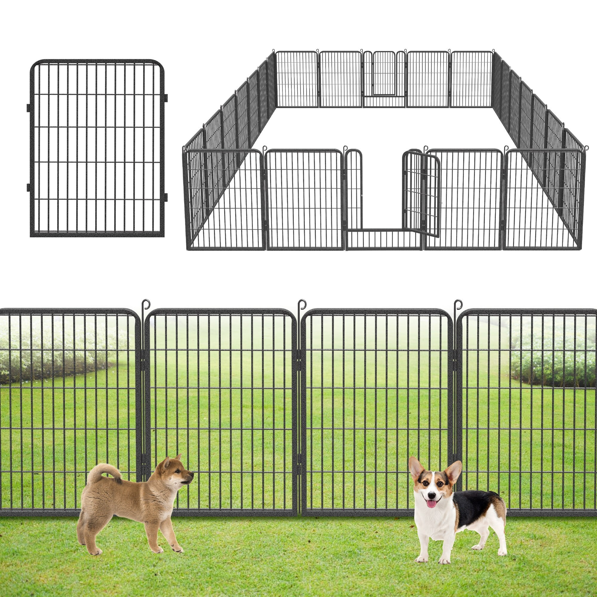 SQIREP 24 Panels Garden Fence, 52ft (L) X 32in (H) No Dig Fence Panels with Gate, Rustproof Metal Stakes Decorative Garden Fence, Ground Defense Border Fence for Outdoor, Yard, Patio