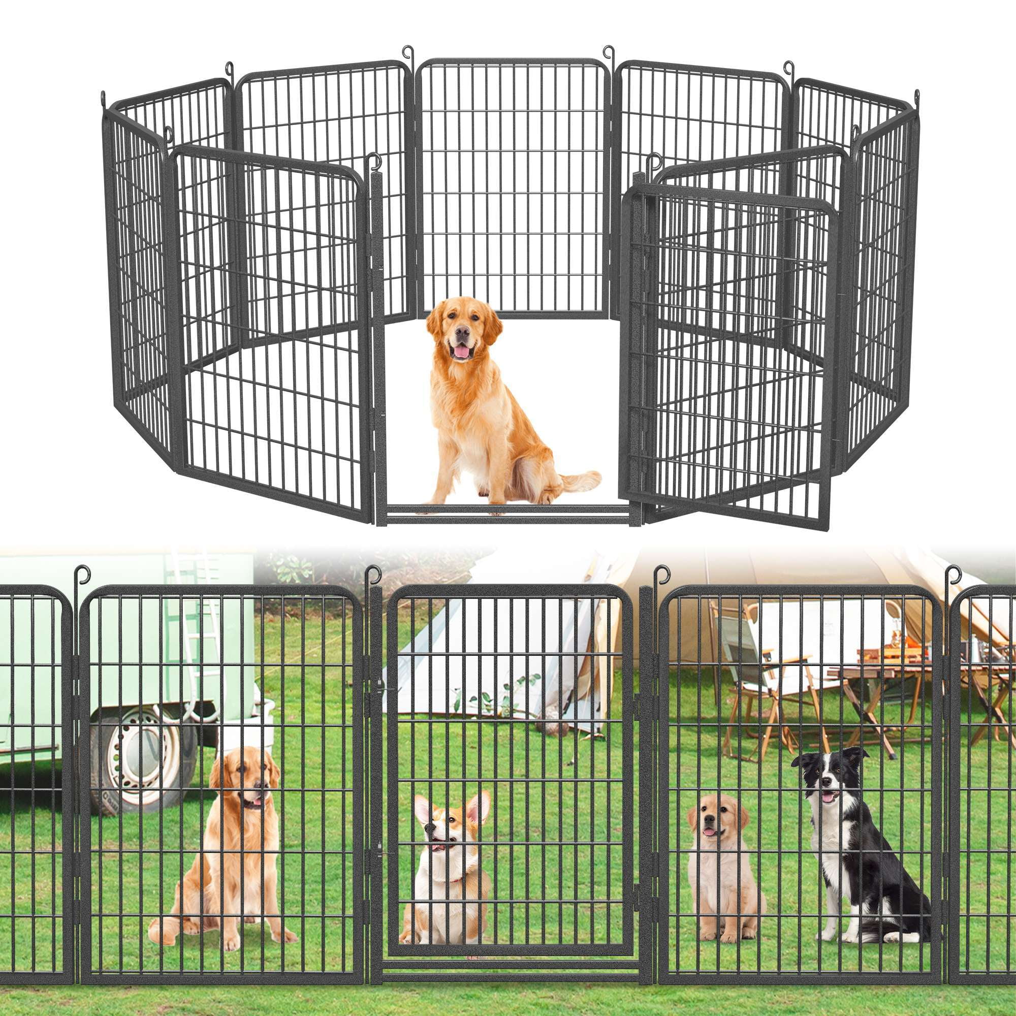 SQIREP Dog Playpen Outdoor, 10 Panels 40inch Indoor Dog Pen with Doors for Large/Medium/Small Dogs Pet Playpen Exercise Dog Pen Outdoor Dog Fence for RV, Camping, Yard