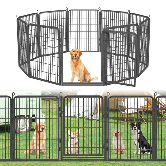 SQIREP Dog Playpen Outdoor, 10 Panels 40inch Indoor Dog Pen with Doors for Large/Medium/Small Dogs Pet Playpen Exercise Dog Pen Outdoor Dog Fence for RV, Camping, Yard