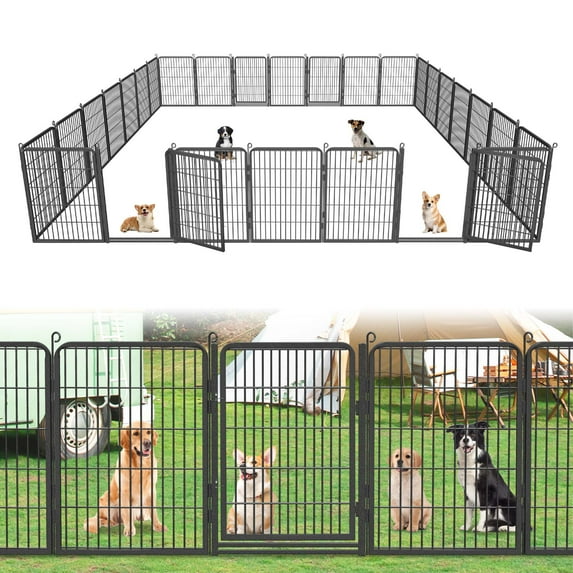 SQIREP Dog Playpen Outdoor, 28 Panels 32inch Indoor Dog Pen with Doors for Large/Medium/Small Dogs Pet Playpen Exercise Dog Pen Outdoor Dog Fence for RV, Camping, Yard