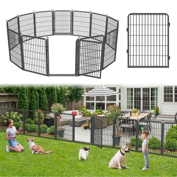 SQIREP Metal Garden Fence 30.33ft(L)x32in(H) No Dig Fence Decorative Garden Fencing with Gate Animal Barrier Fences for Backyard Patio Garden Flower Beds