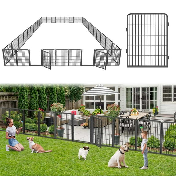 SQIREP Metal Garden Fence 87ft(L)x32in(H) No Dig Fence Decorative Garden Fencing with Gate Animal Barrier Fences for Backyard Patio Garden Flower Beds