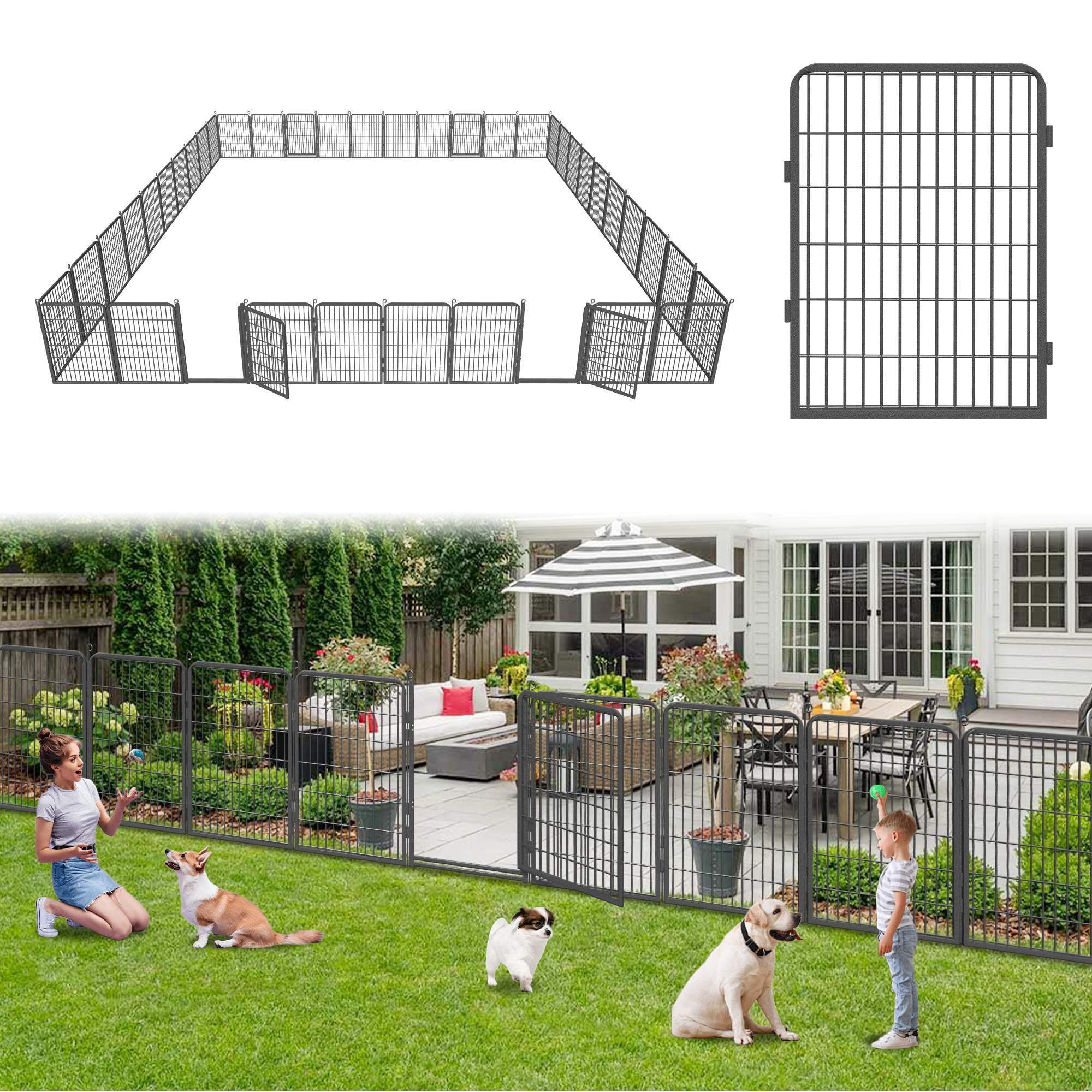 SQIREP Metal Garden Fence 94.5ft(L)x40in(H) No Dig Fence Decorative Garden Fencing with Gate Animal Barrier Fences for Backyard Patio Garden Flower Beds