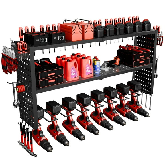 SQIREP Power Tool Organizer,3 Layers Storage Rack with 8 Drill Holders,Tool Organizer Wall Garage Organizer for Garage Organization, Workbench, Pegboard, Shed